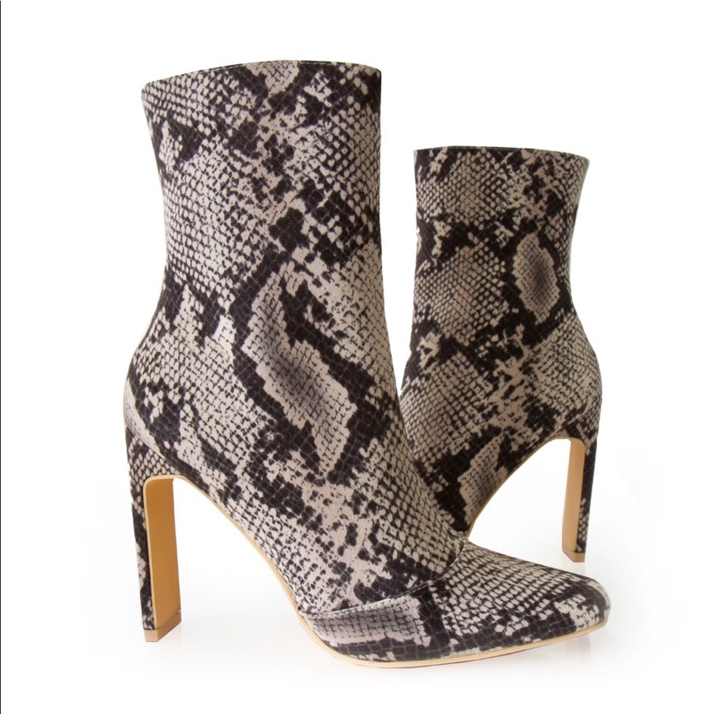 Snake high heel booties